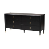 Baxton Studio Tamra Black Wood Dresser with Drawers - Bedroom Storage Unit with Metallic Accents, 6-Drawer Modern Transitional Bedroom Storage Solution Baxton Studio restaurant furniture, hotel furniture, commercial furniture, wholesale bedroom furniture, wholesale dresser, classic dresser